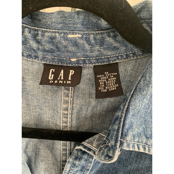 Vtg GAP Denim Shirt Fitted Tie Cuffs Fitted Silver Bead Button Sz M - Picture 4 of 6